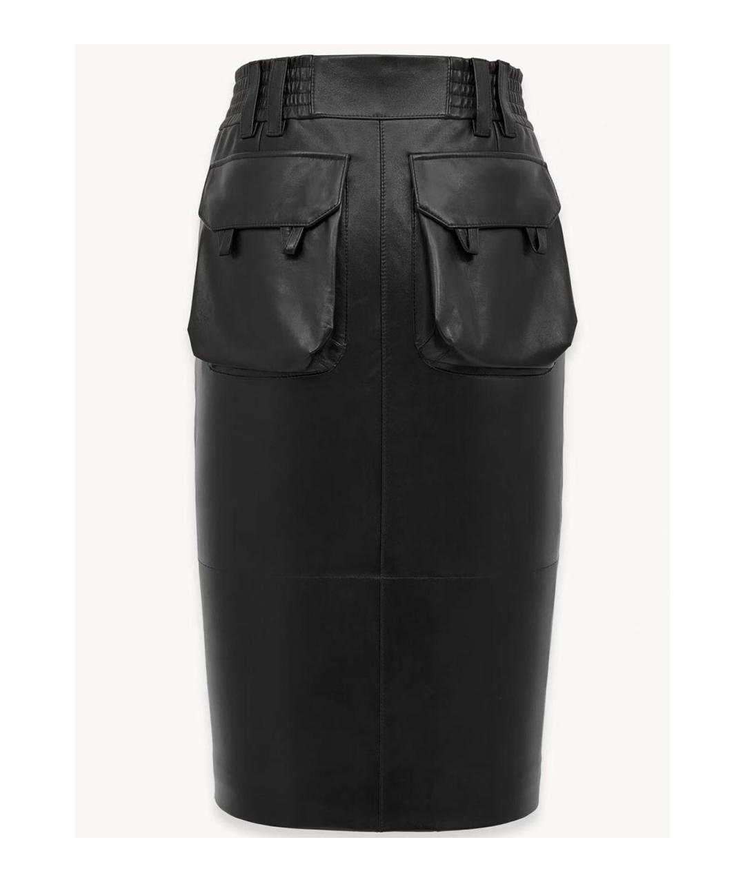 SAINT LAURENT Черная кожаная юбка миди, фото 2