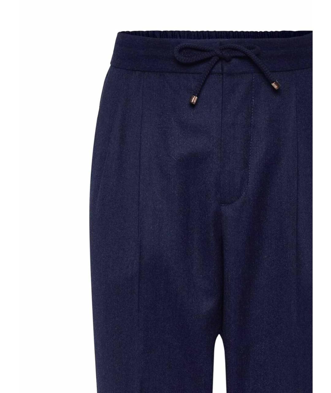 BRUNELLO CUCINELLI Темно-синие шерстяные повседневные брюки, фото 3