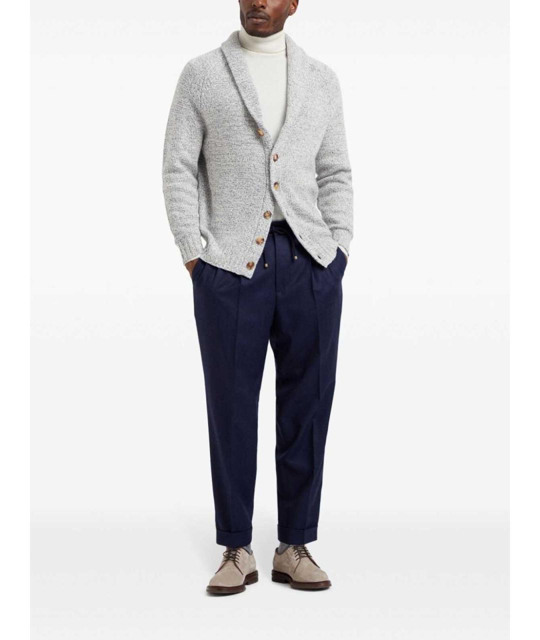 BRUNELLO CUCINELLI Темно-синие шерстяные повседневные брюки, фото 2