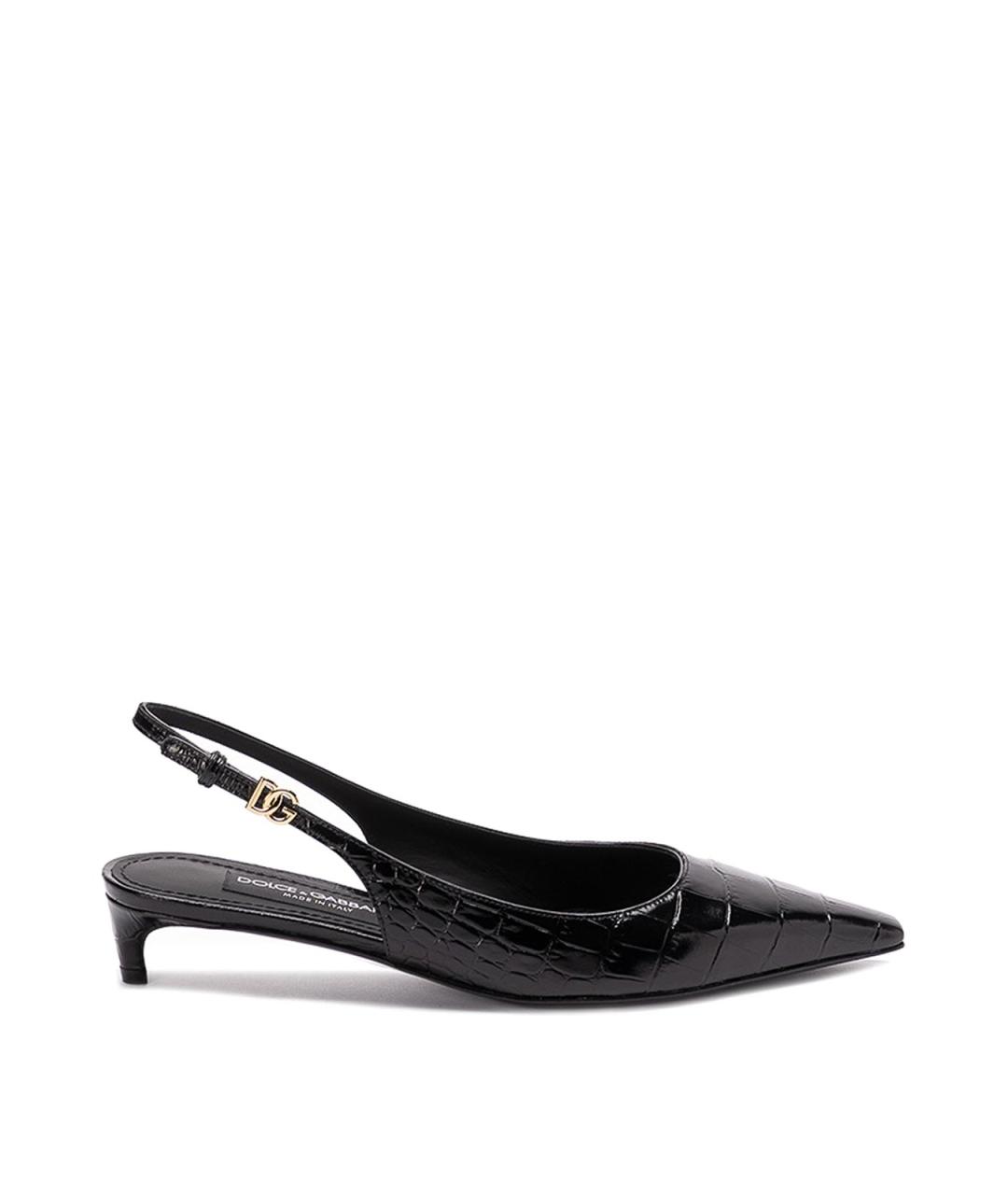 DOLCE&GABBANA Черные кожаные лодочки на низком каблуке, фото 1