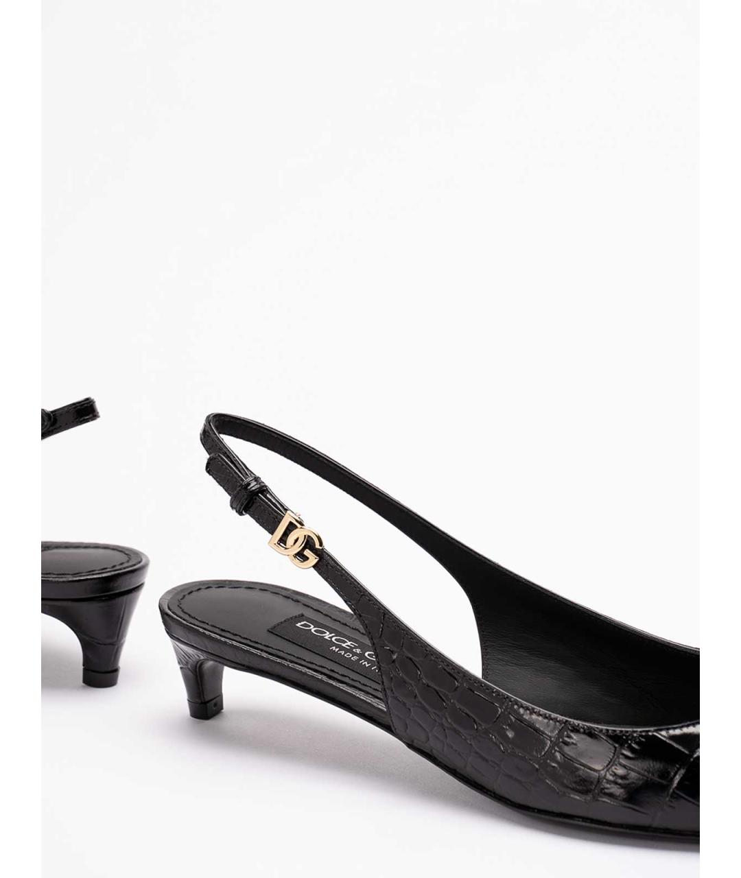 DOLCE&GABBANA Черные кожаные лодочки на низком каблуке, фото 5