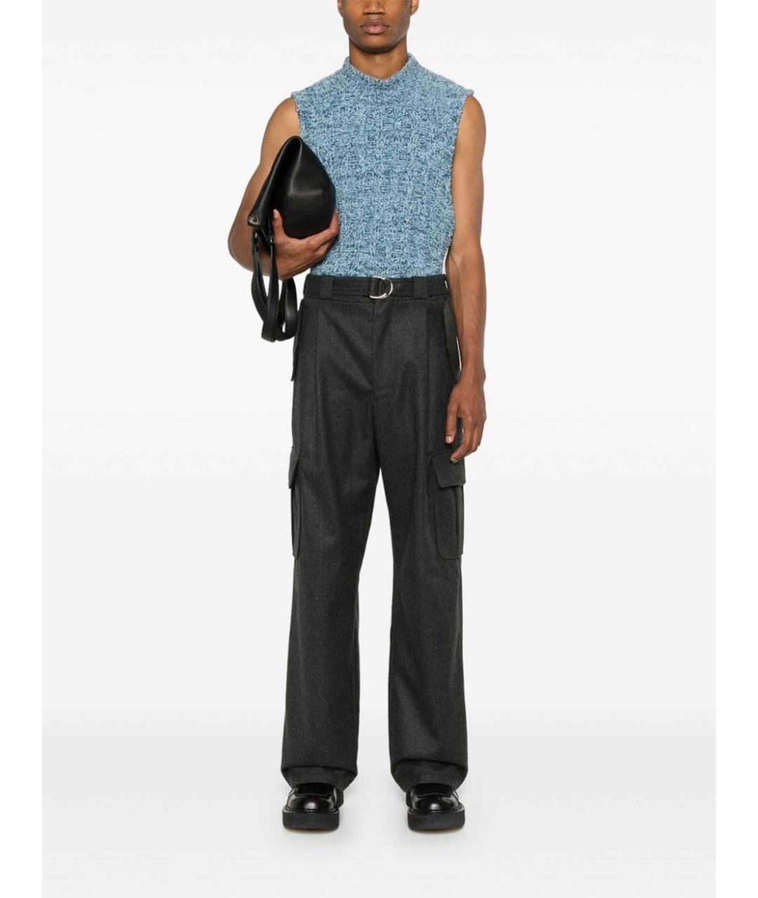 PRADA Антрацитовые шерстяные повседневные брюки, фото 2