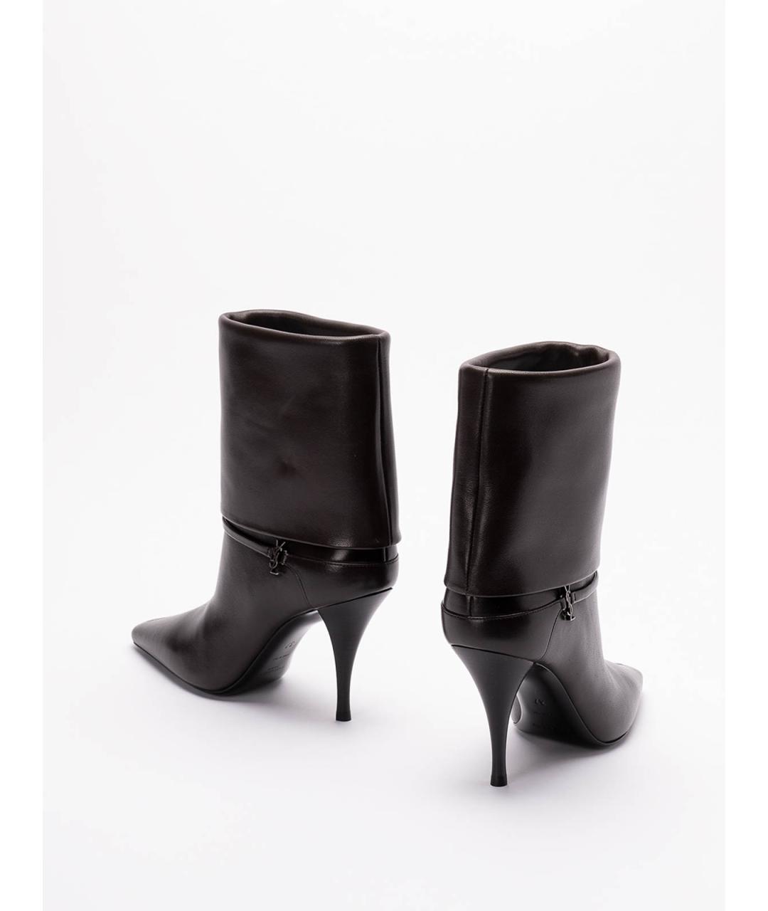 SAINT LAURENT Коричневые кожаные ботильоны, фото 3