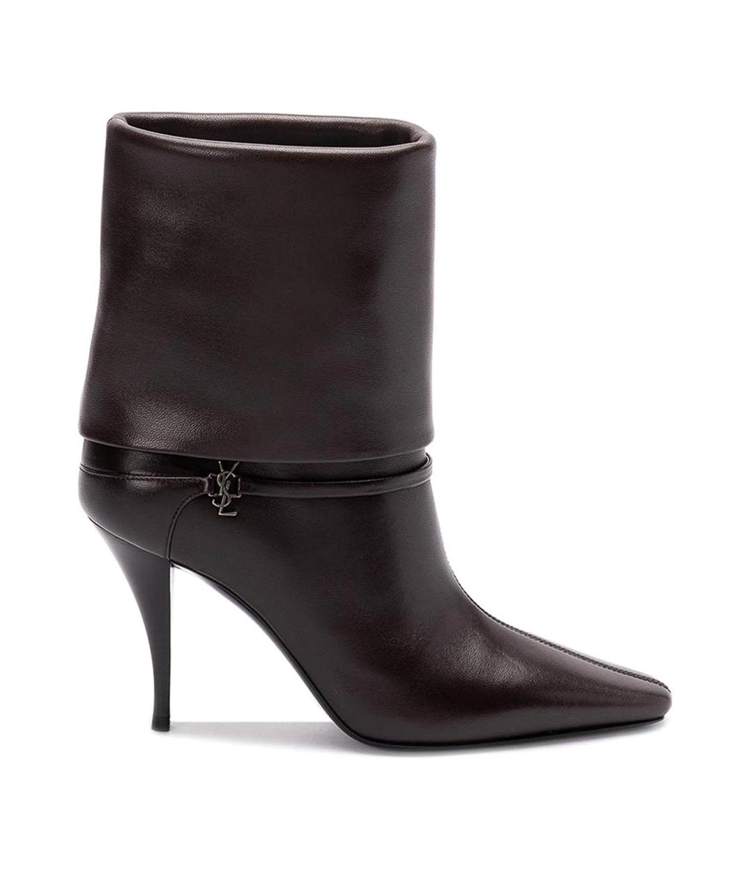 SAINT LAURENT Коричневые кожаные ботильоны, фото 1