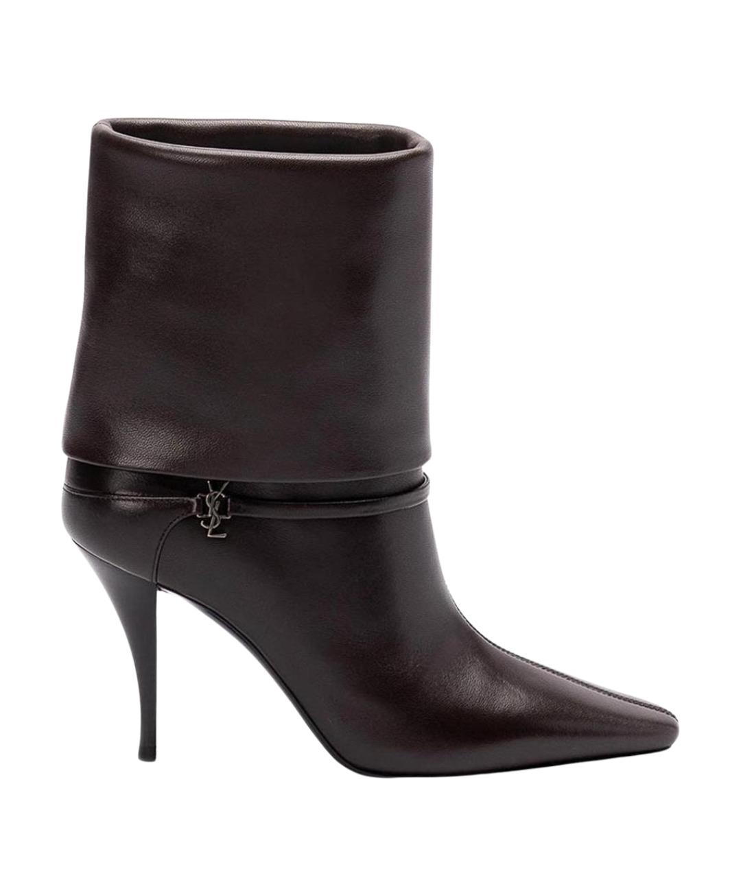SAINT LAURENT Коричневые кожаные ботильоны, фото 1