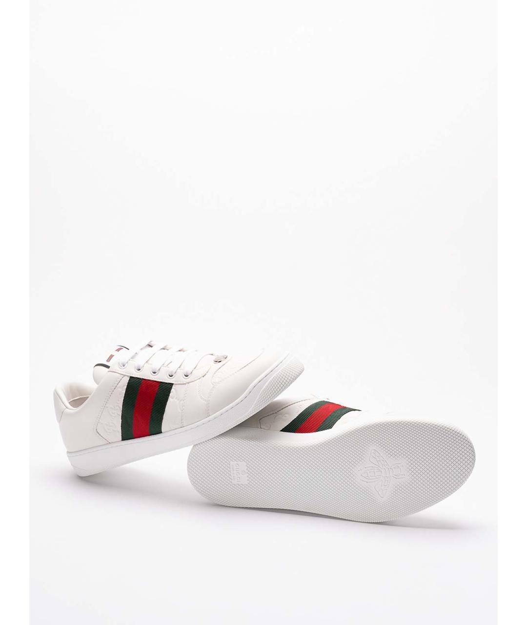GUCCI Белые кожаные низкие кроссовки / кеды, фото 4