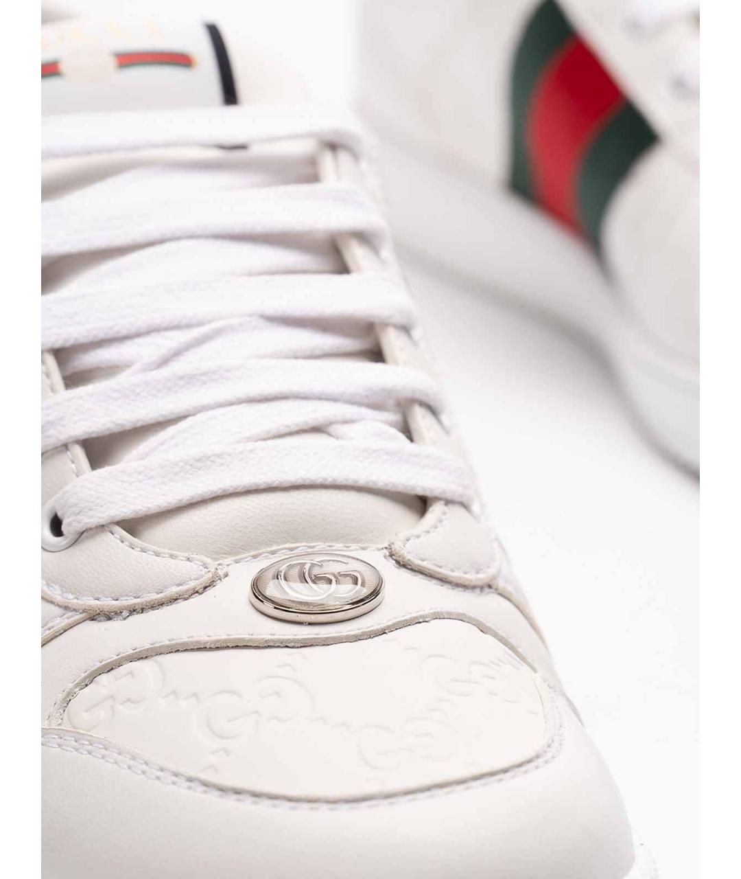 GUCCI Белые кожаные низкие кроссовки / кеды, фото 5