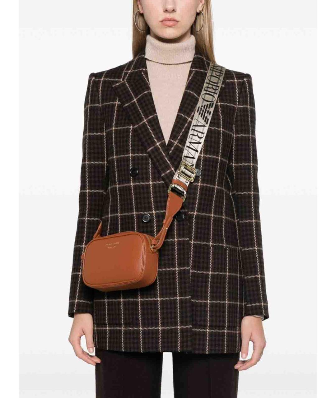 EMPORIO ARMANI Коричневая кожаная сумка через плечо, фото 3