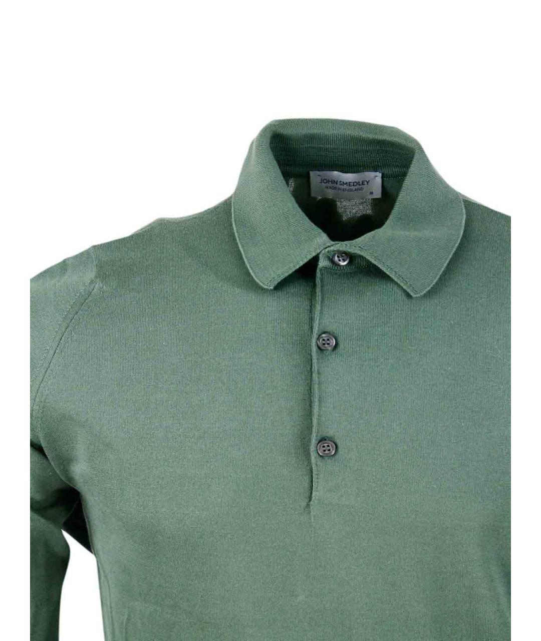 JOHN SMEDLEY Зеленое хлопковое поло с длинным рукавом, фото 4