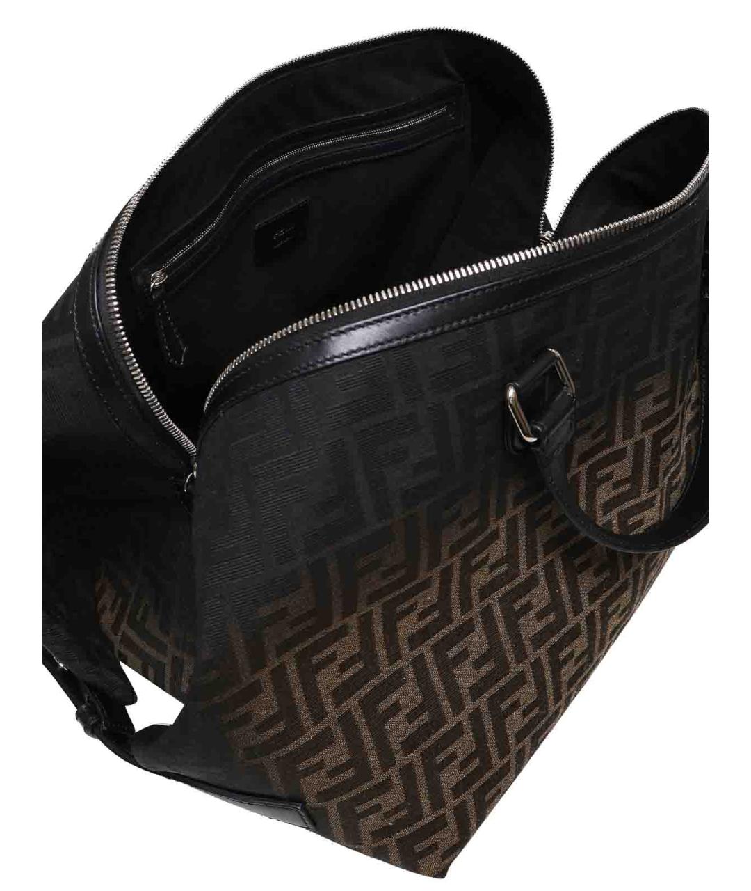 FENDI Коричневая жаккардовая сумка тоут, фото 4
