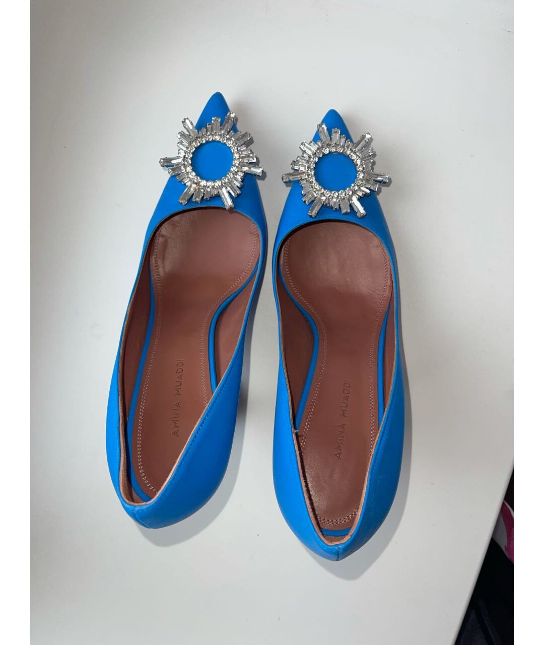 Amina Muaddi Голубые кожаные туфли, фото 3