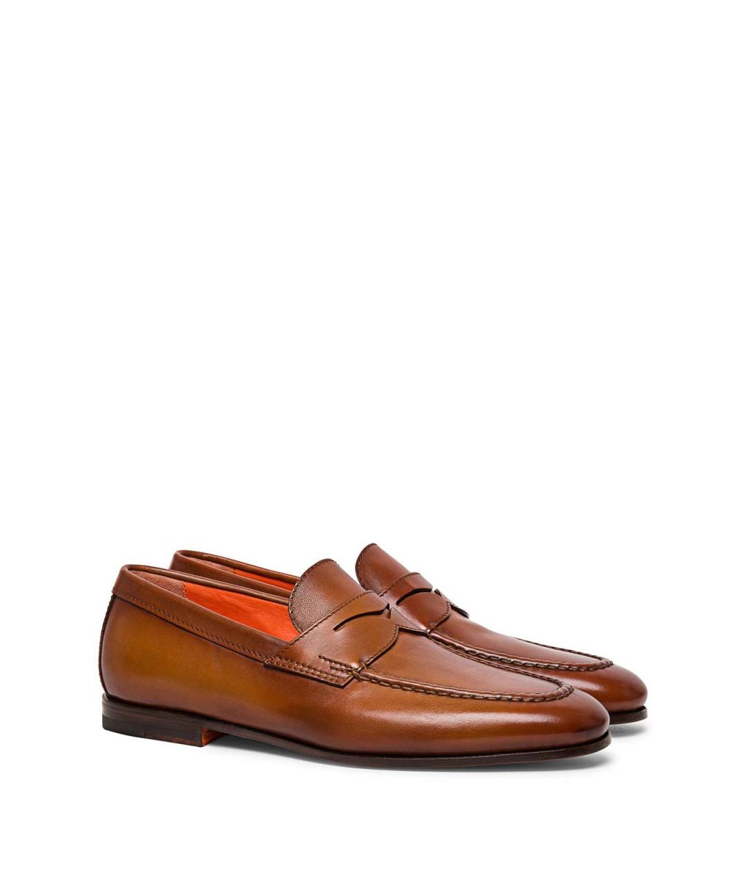 SANTONI Коричневые кожаные лоферы, фото 2
