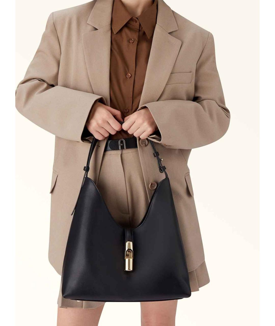 FURLA Черная кожаная сумка тоут, фото 4