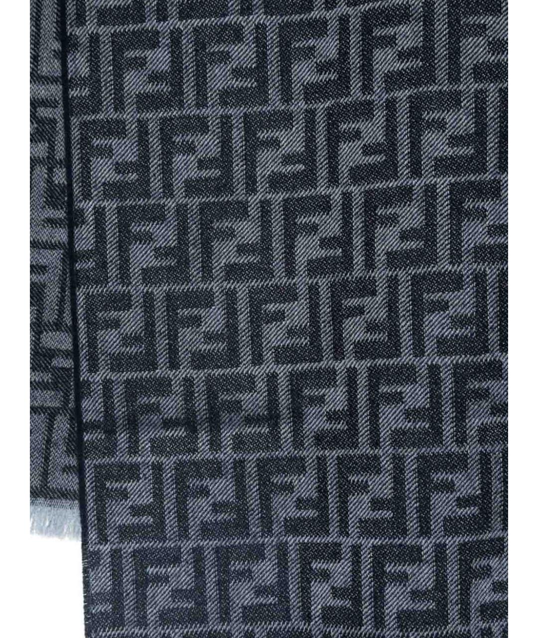 FENDI Темно-синий шерстяной шарф, фото 2
