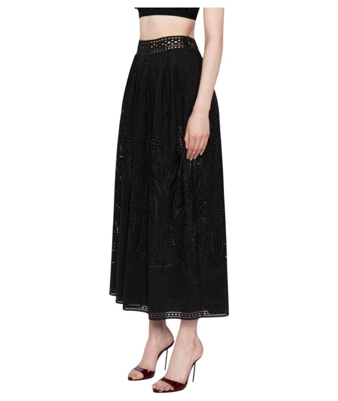 ALBERTA FERRETTI Черная хлопковая юбка миди, фото 3