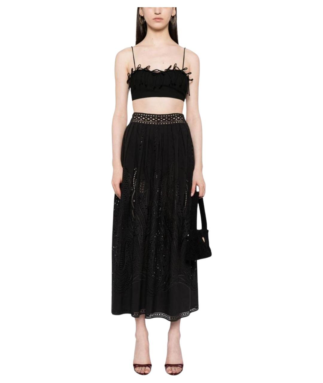ALBERTA FERRETTI Черная хлопковая юбка миди, фото 2