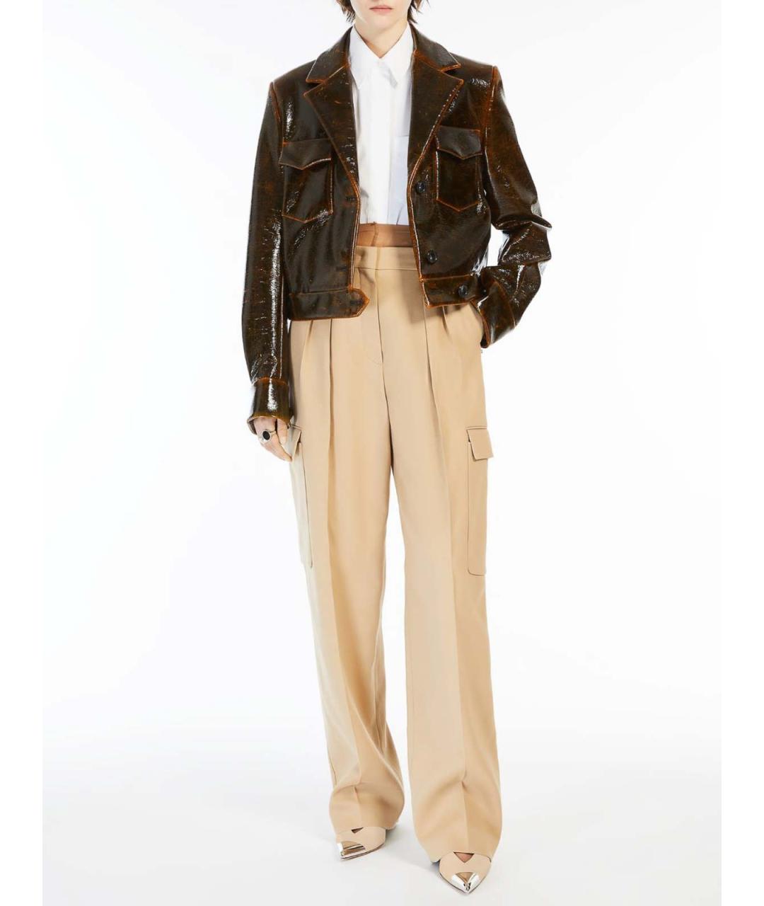 SPORTMAX Бежевые хлопковые прямые брюки, фото 2