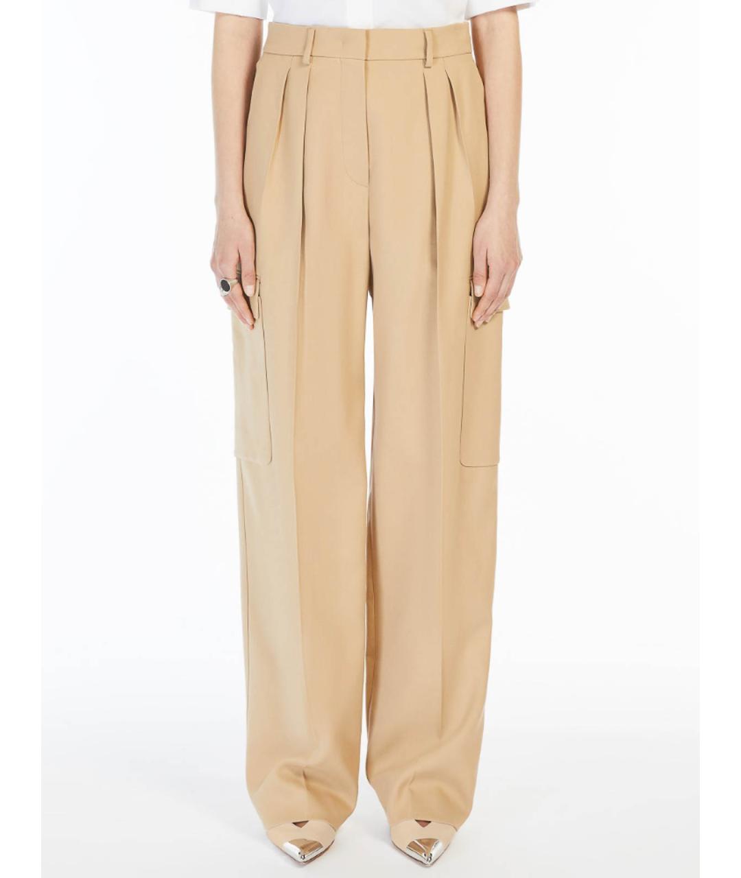SPORTMAX Бежевые хлопковые прямые брюки, фото 3
