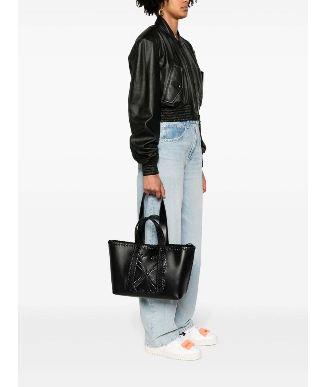 OFF-WHITE Черная кожаная сумка тоут, фото 2