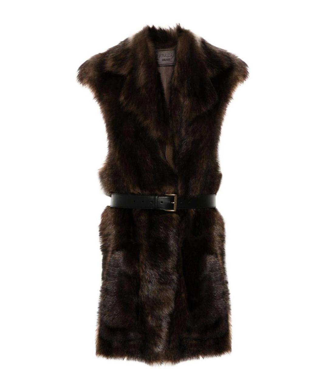PRADA Коричневый меховой жилет, фото 1