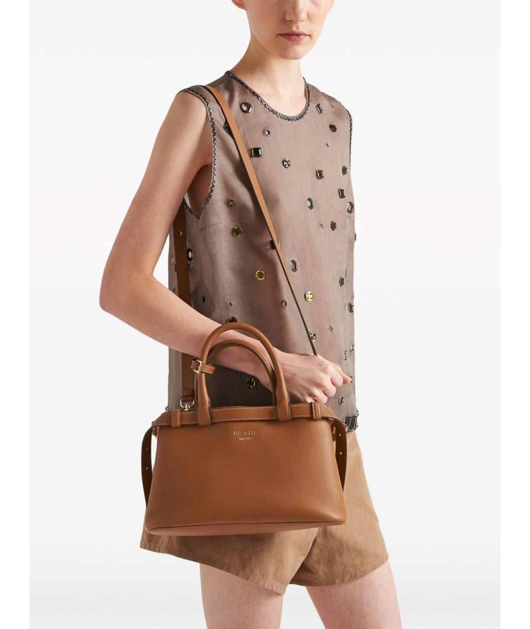 PRADA Коричневая кожаная сумка тоут, фото 6