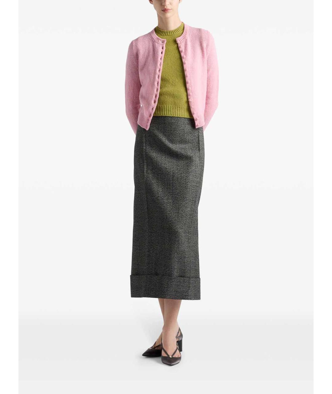 PRADA Антрацитовая шерстяная юбка миди, фото 2