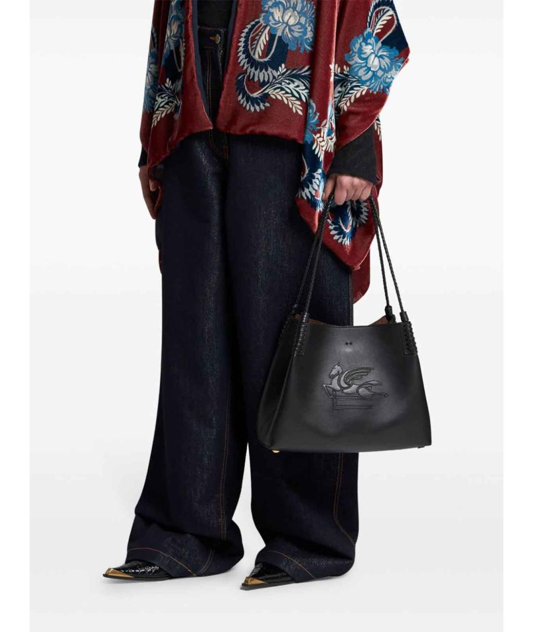 ETRO Черная кожаная сумка тоут, фото 7