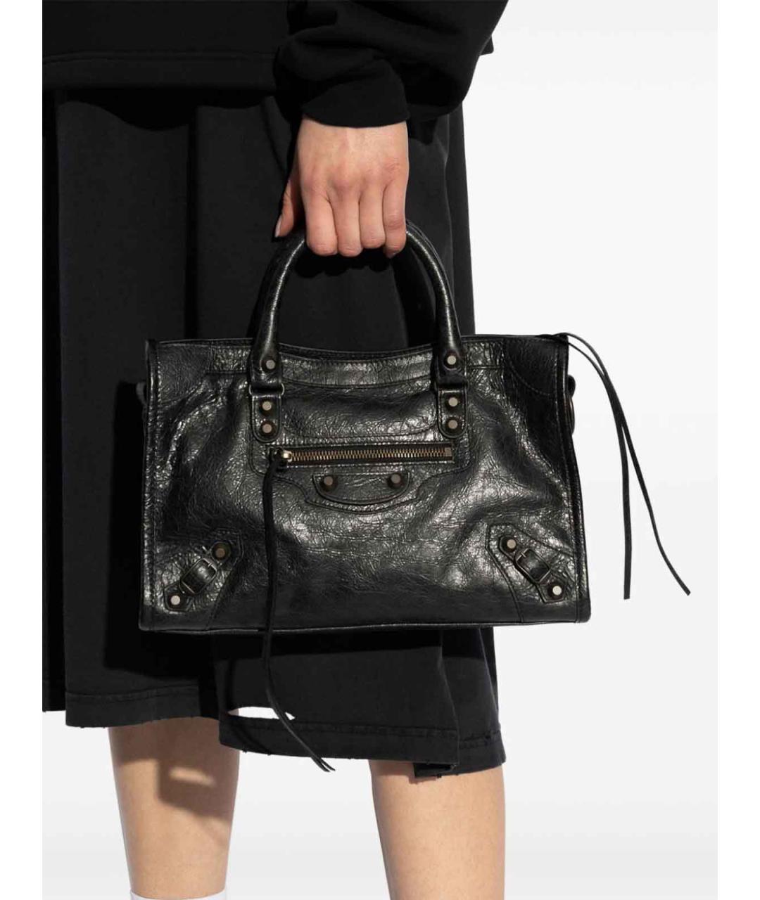 BALENCIAGA Черная кожаная сумка тоут, фото 5