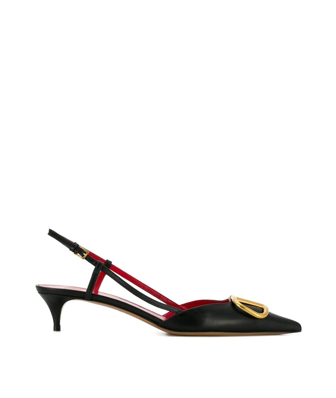 VALENTINO Черные кожаные лодочки на низком каблуке, фото 1