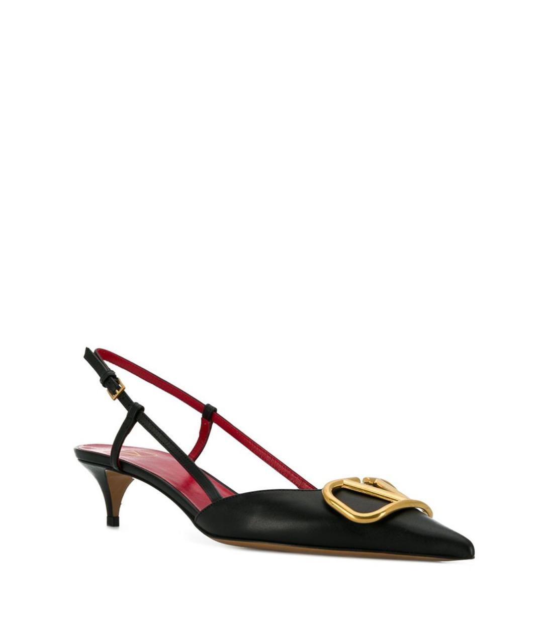 VALENTINO Черные кожаные лодочки на низком каблуке, фото 2