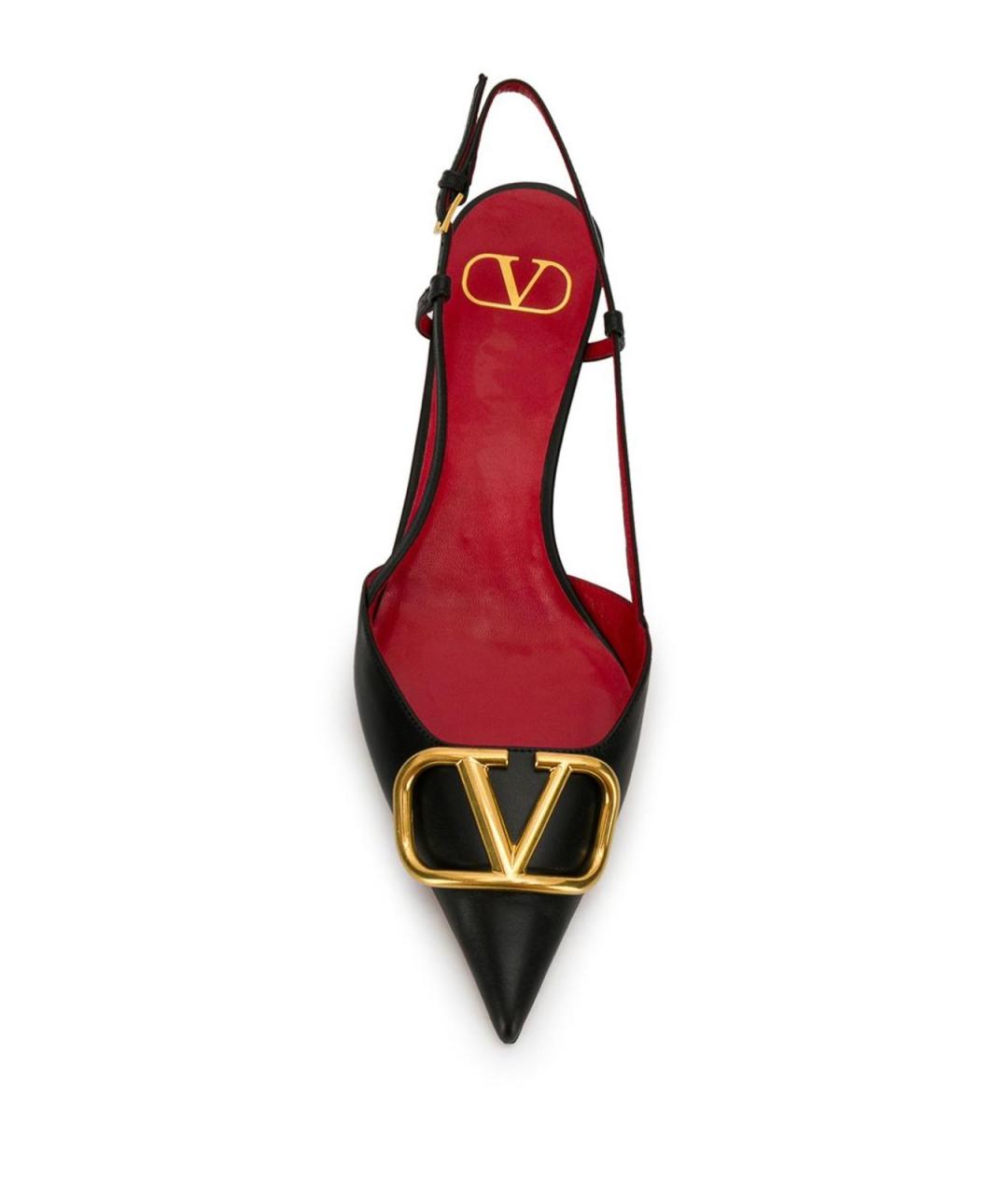 VALENTINO Черные кожаные лодочки на низком каблуке, фото 4
