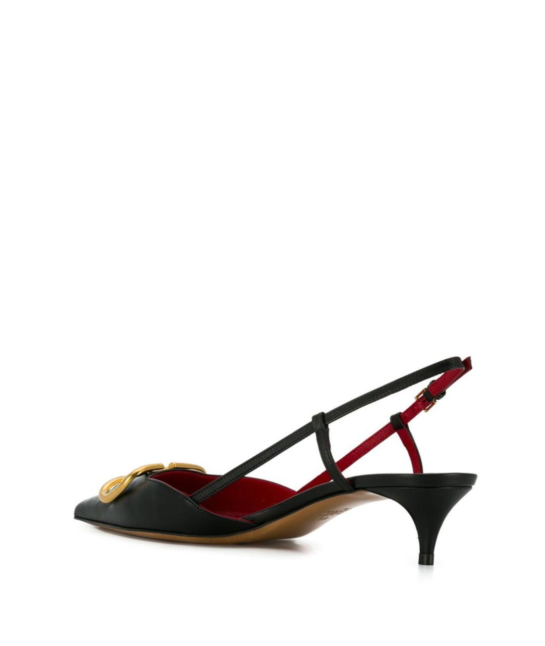 VALENTINO Черные кожаные лодочки на низком каблуке, фото 3