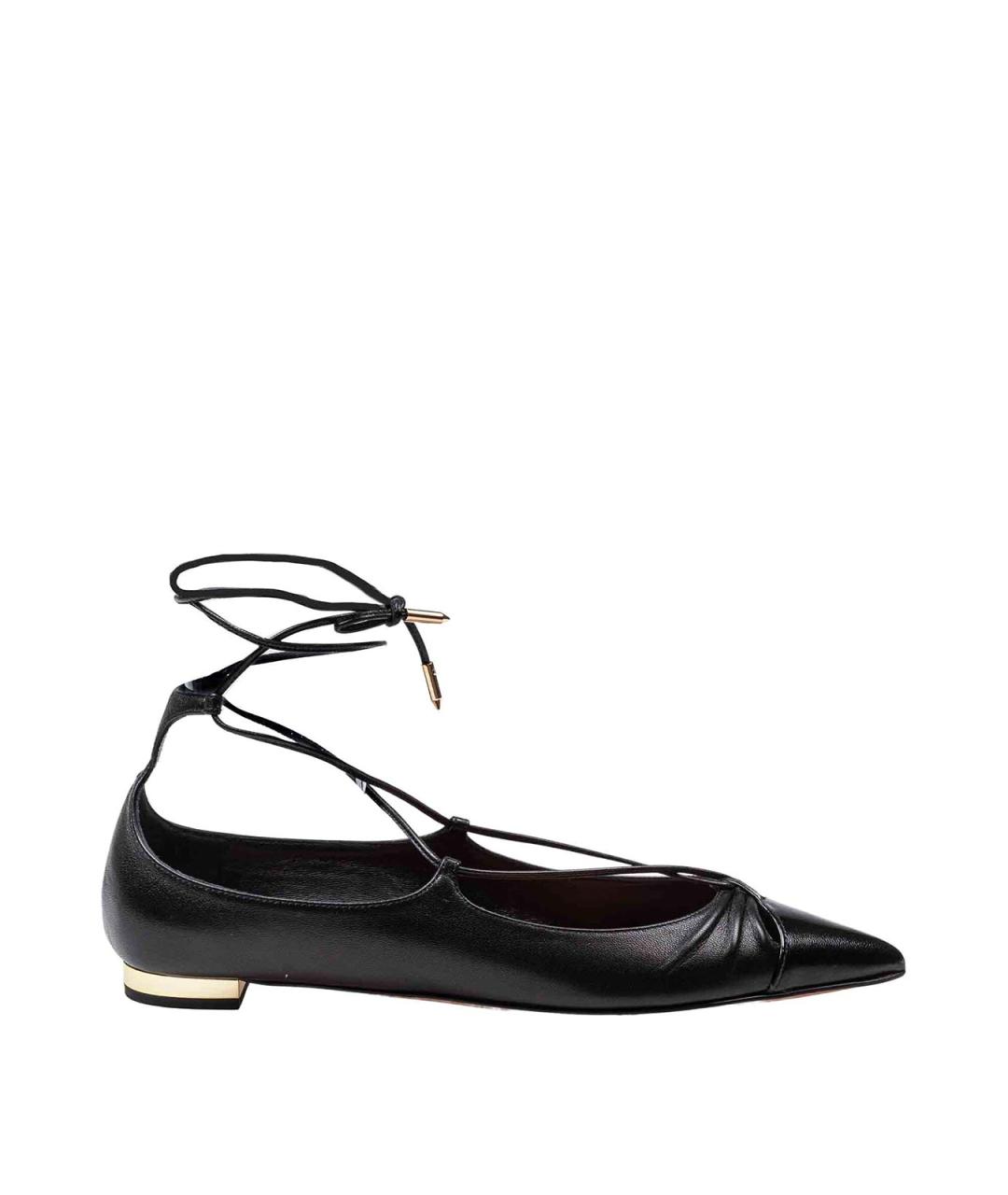 AQUAZZURA Черные кожаные балетки, фото 1