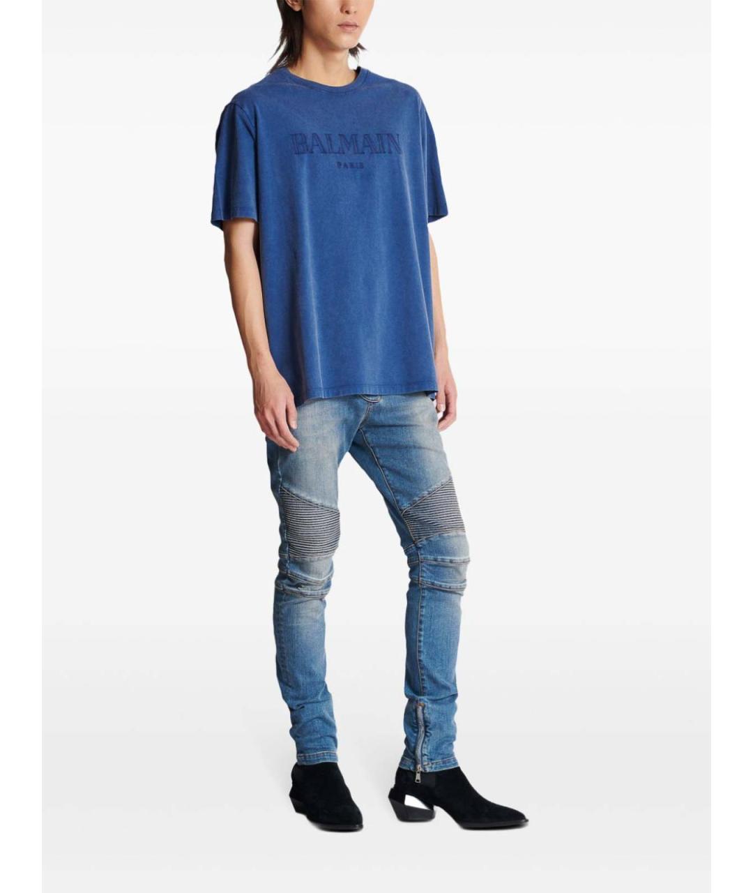BALMAIN Синяя хлопковая футболка, фото 4