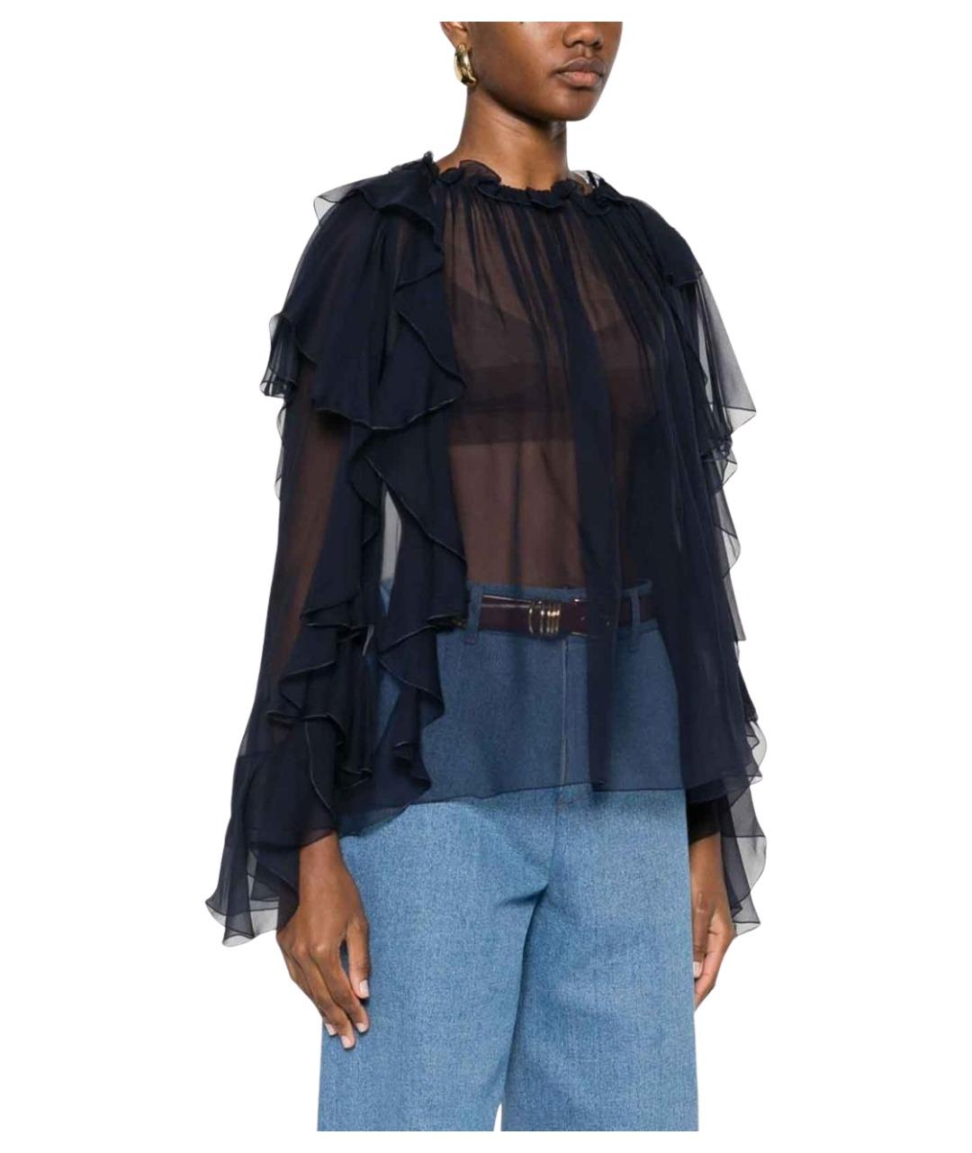 ALBERTA FERRETTI Синяя шелковая блузы, фото 2