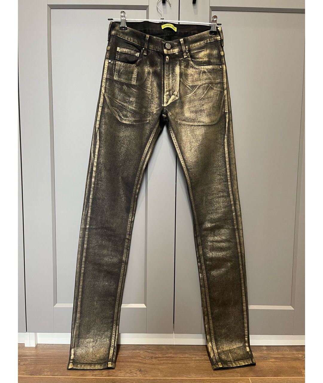 VERSACE JEANS COUTURE Золотые хлопко-полиэстеровые прямые джинсы, фото 7