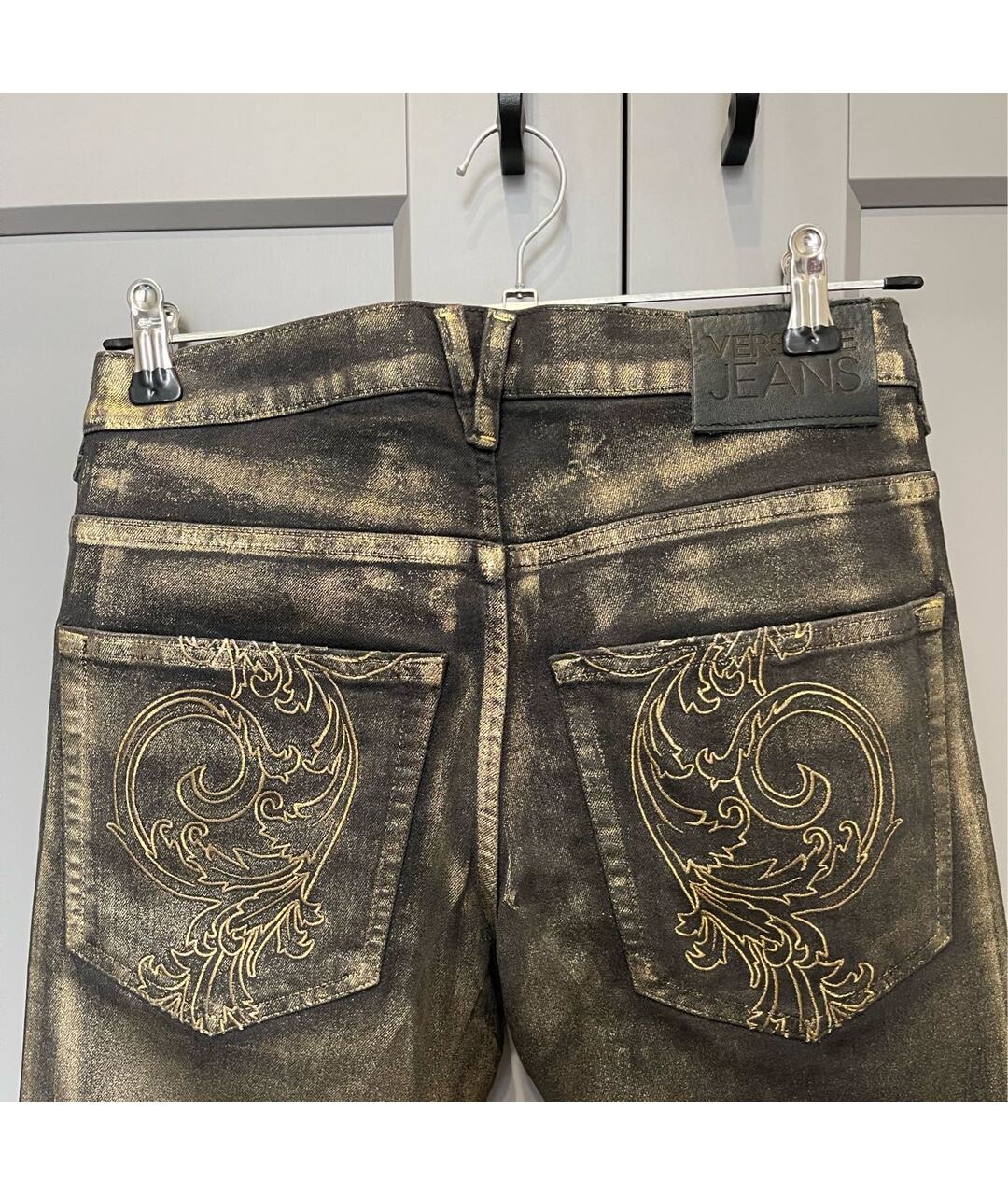 VERSACE JEANS COUTURE Золотые хлопко-полиэстеровые прямые джинсы, фото 5