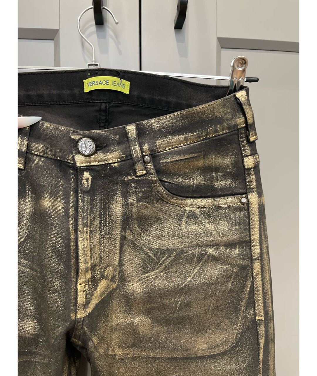 VERSACE JEANS COUTURE Золотые хлопко-полиэстеровые прямые джинсы, фото 4