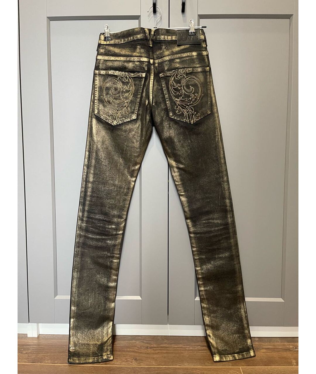 VERSACE JEANS COUTURE Золотые хлопко-полиэстеровые прямые джинсы, фото 2