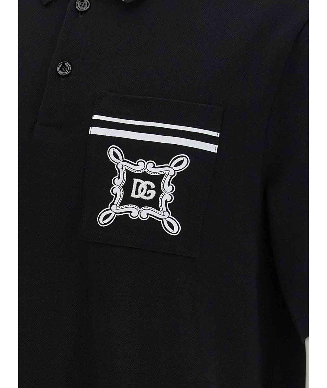 DOLCE&GABBANA Черное хлопковое поло с коротким рукавом, фото 4