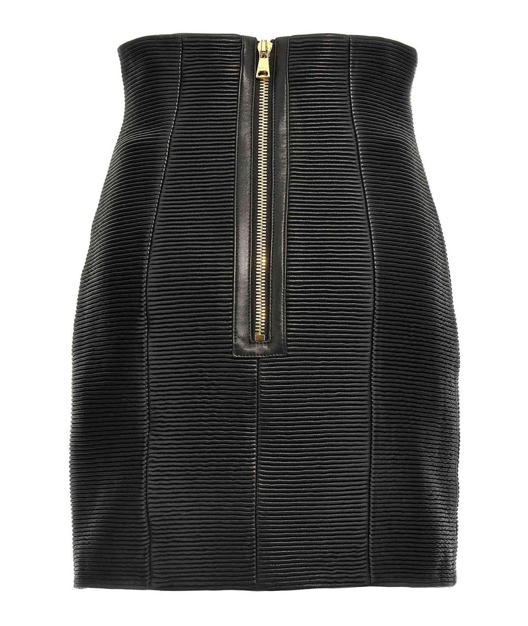 BALMAIN Черная кожаная юбка мини, фото 2