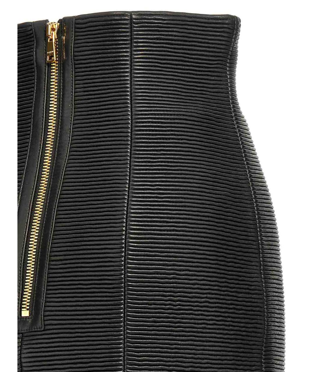 BALMAIN Черная кожаная юбка мини, фото 4