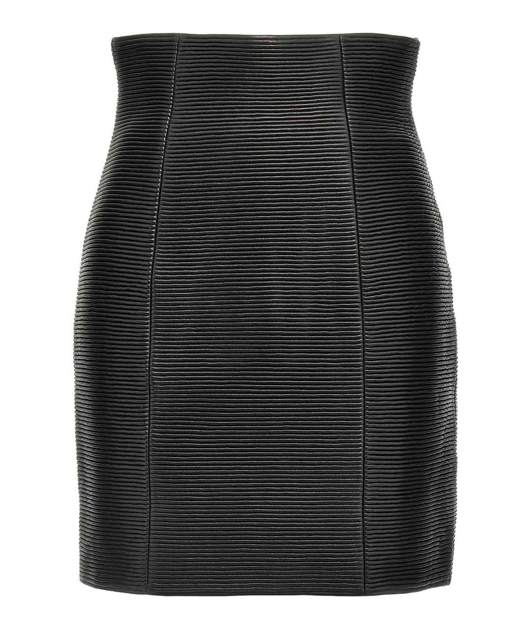 BALMAIN Черная кожаная юбка мини, фото 1
