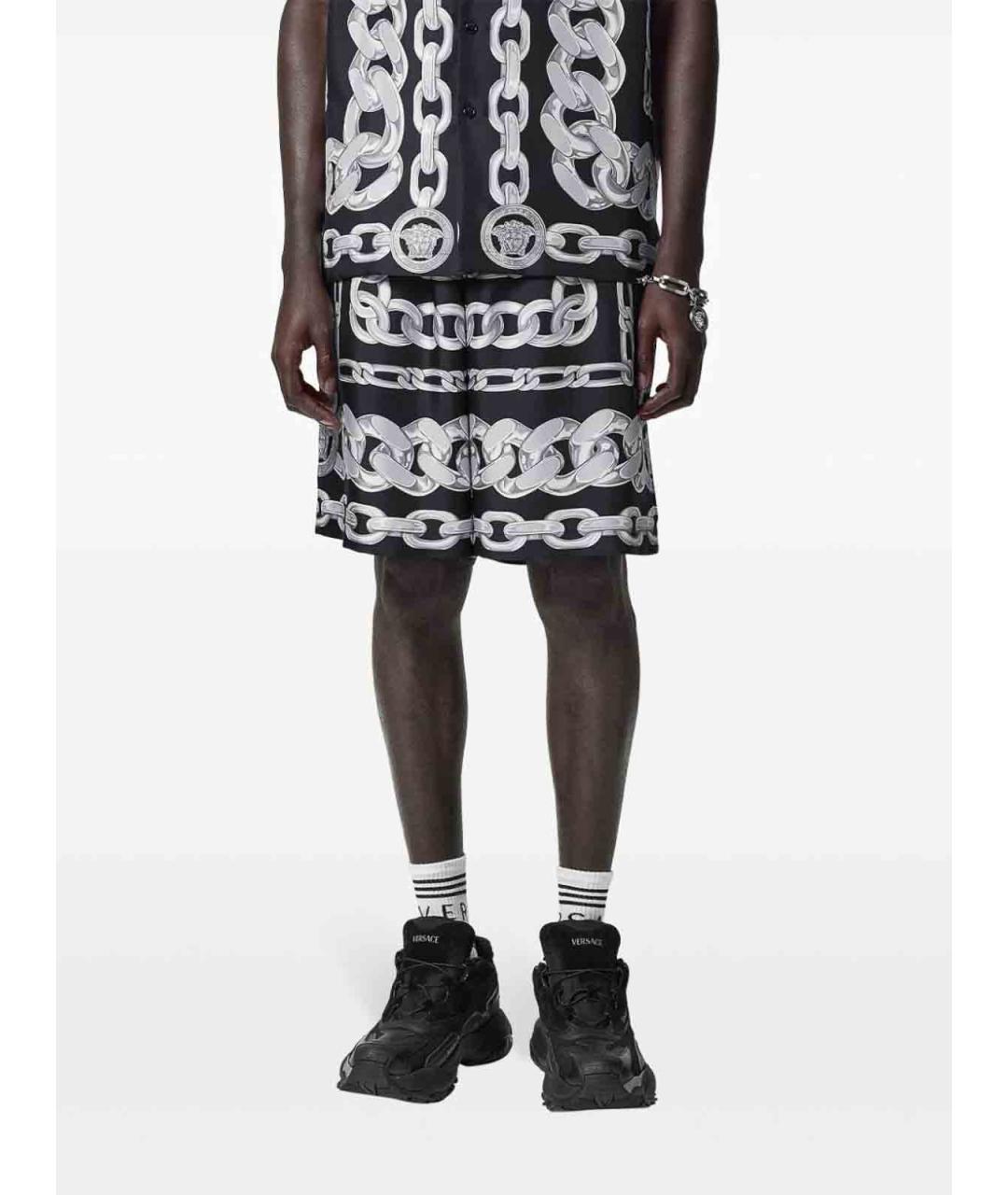 VERSACE Серебряные шелковые повседневные брюки, фото 2