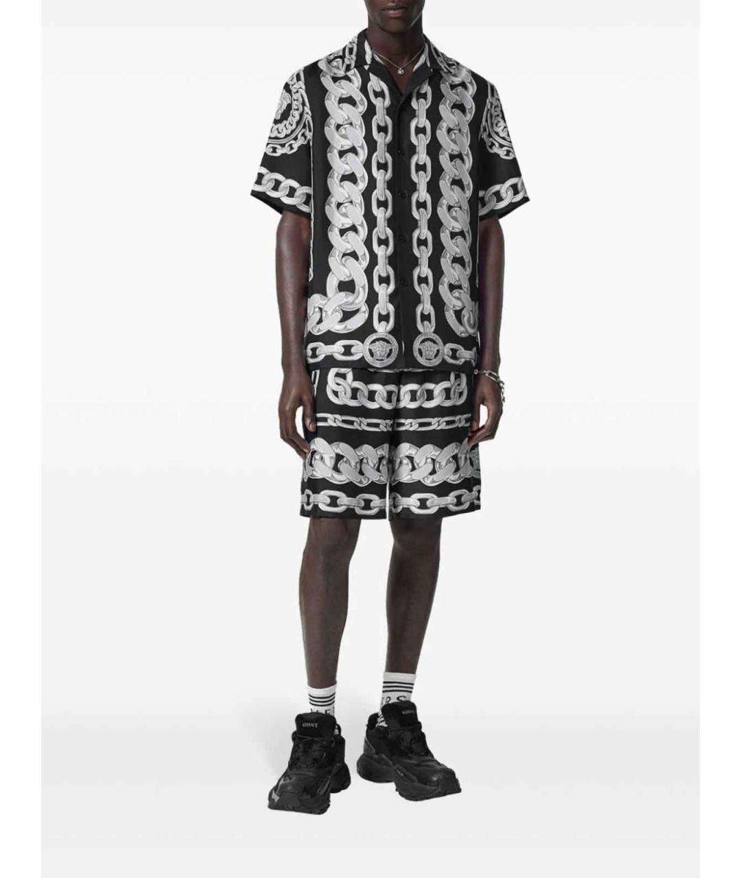 VERSACE Серебряные шелковые повседневные брюки, фото 3