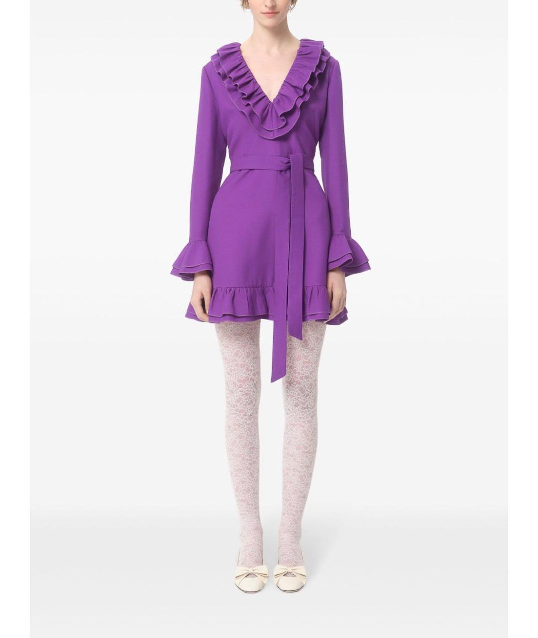 VALENTINO Фиолетовое шерстяное повседневное платье, фото 3