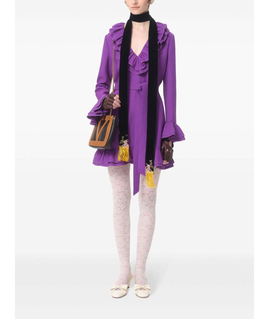 VALENTINO Фиолетовое шерстяное повседневное платье, фото 2