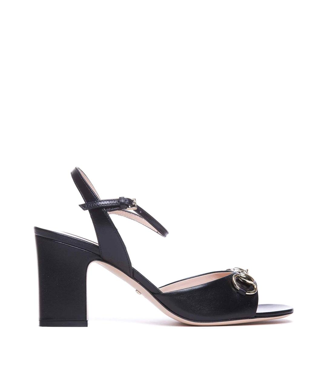 GUCCI Черные кожаные босоножки, фото 1