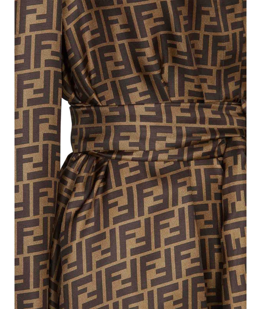FENDI Коричневое шелковое повседневное платье, фото 2