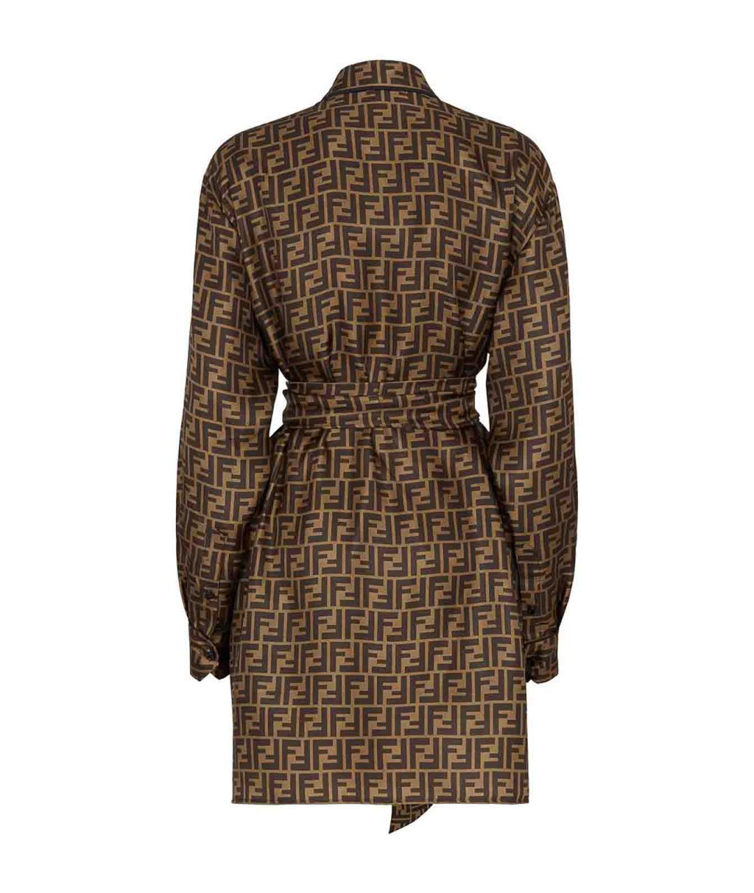 FENDI Коричневое шелковое повседневное платье, фото 3